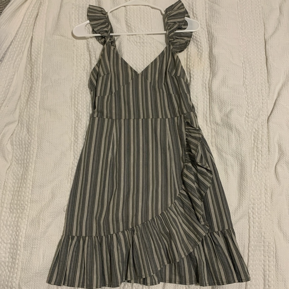 Green striped ruffle mini dress, Altar’d State, size S